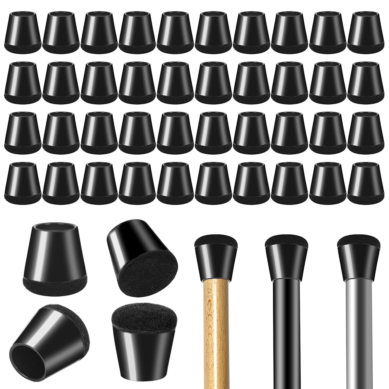 40 Piezas Protector Patas Sillas, Pequeño Protector Patas Muebles Elástica para Patas de Silla 14-20mm, Protectores de Suelo de Silicona con Fieltro, Eliminan el Ruido y los Arañazo, Negro
