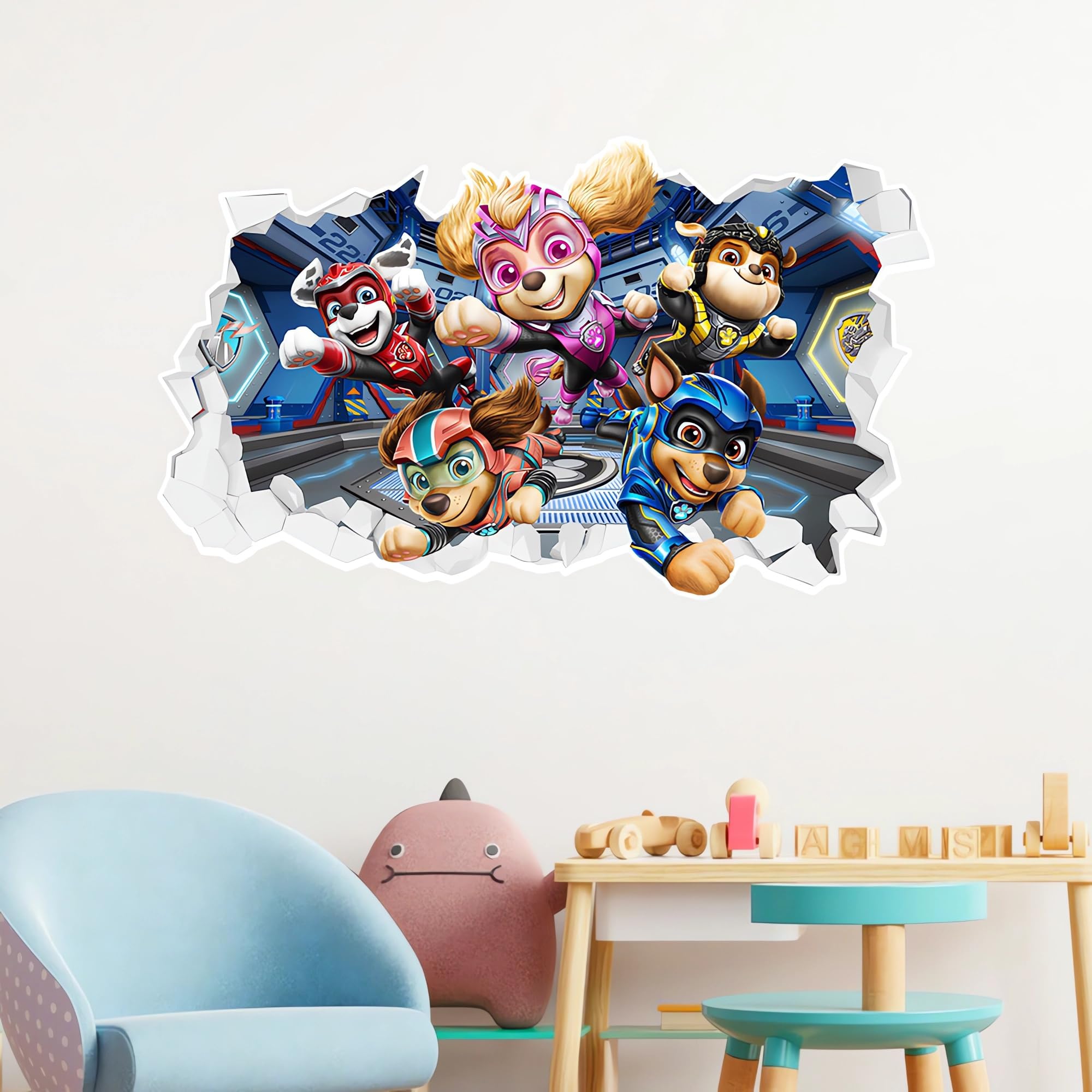 Autocollant mural 3D Pat' Patrouille pour chambre d'enfant, chambre d'enfant, bébé, décoration murale, poster autocollant de dessin animé
