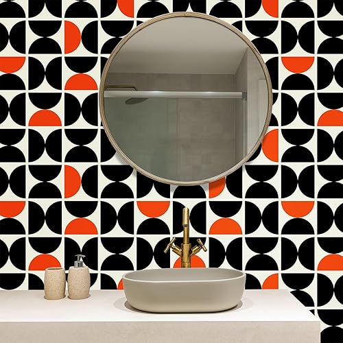 Miniatura 2 de CHIHUT Papel tapiz geométrico para despegar y pegar, 17.7 x 100 pulgadas, semicírculos, extraíble, autoadhesivo, papel de contacto geométrico