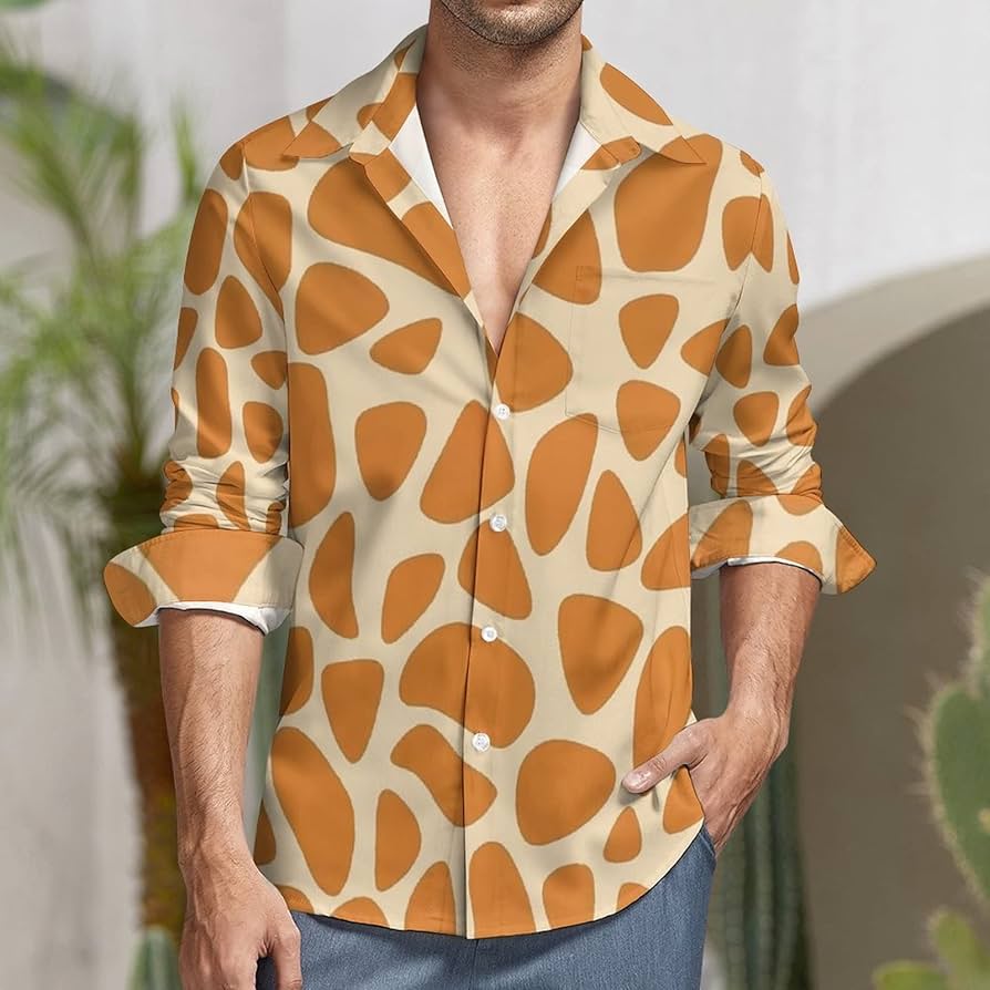 Amazon.co.jp: シャツ メンズ 長袖 Tシャツ キリン柄 動物柄