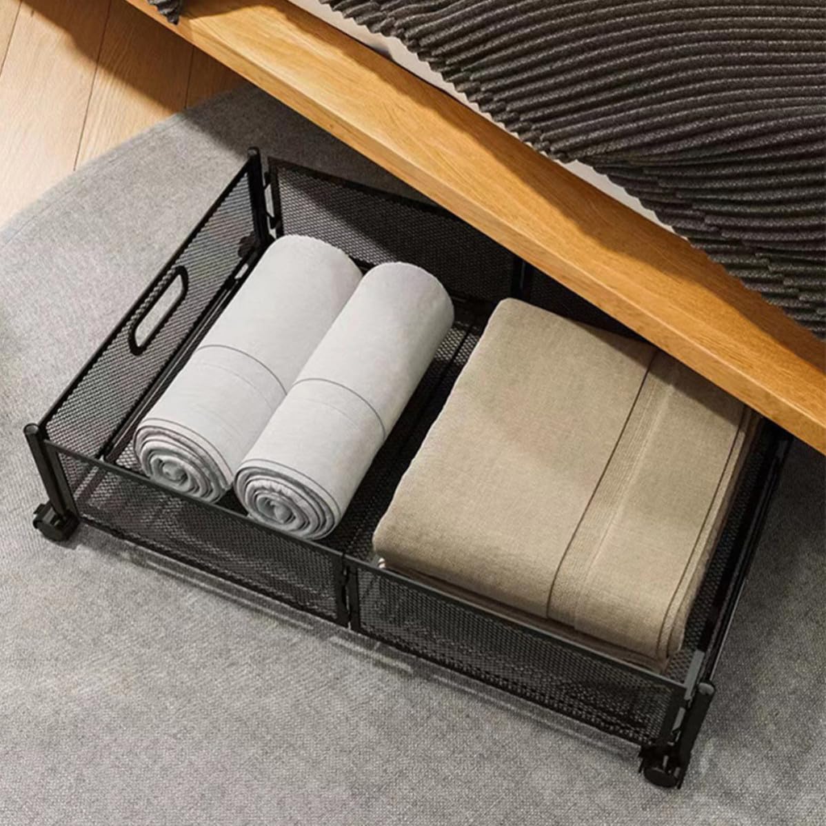 Organizer Sotto Letto in Acciaio Inox Resistente Grande Capacità Salvaspazio con Pieghevole su Ruote per Sotto Letto e Divano