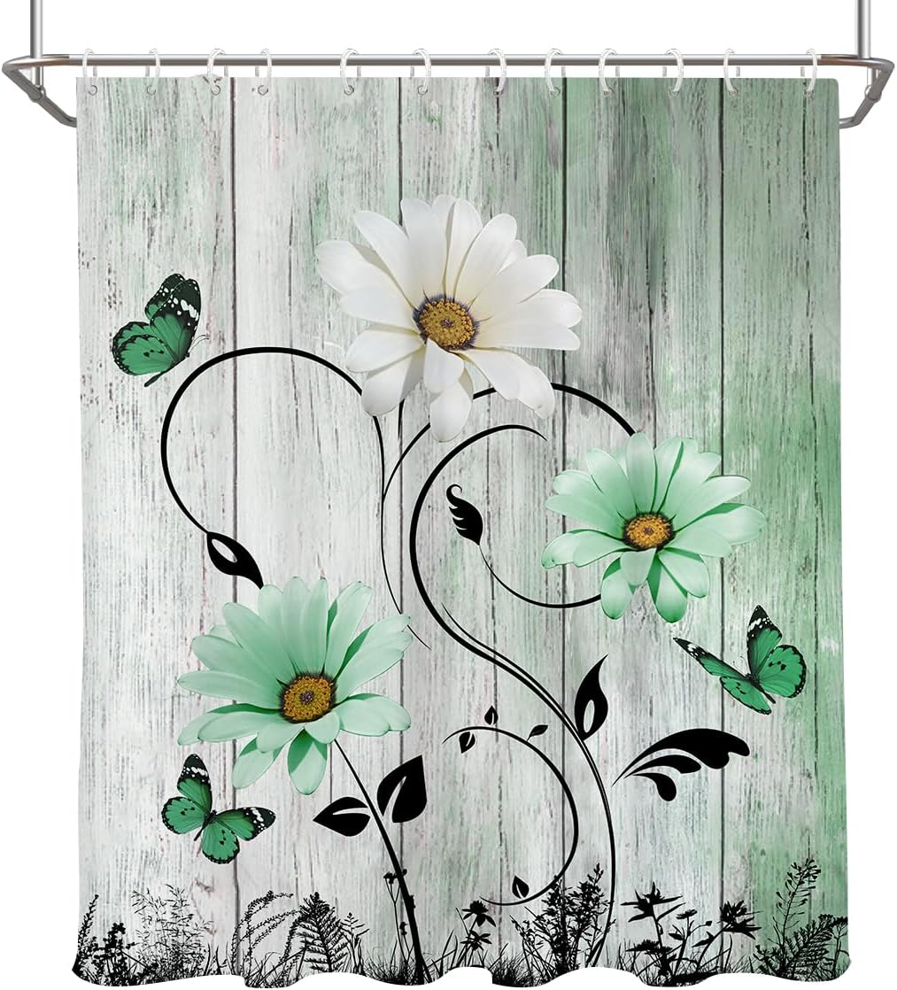 AAtter Green Floral Shower Curtain Rustic Flower Country