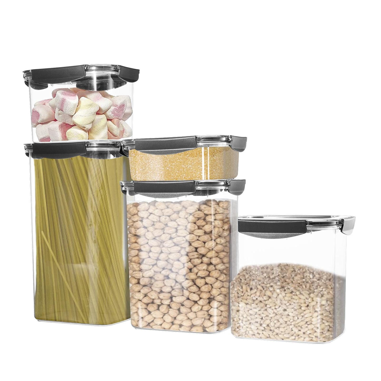 Botes Cocina Almacenaje Plastico, Juego De 5 Botes De | Almacenamiento Cocina con Tapa, Sin BPA Contenedores Herméticos 0,98/1,9/3/4/5 L