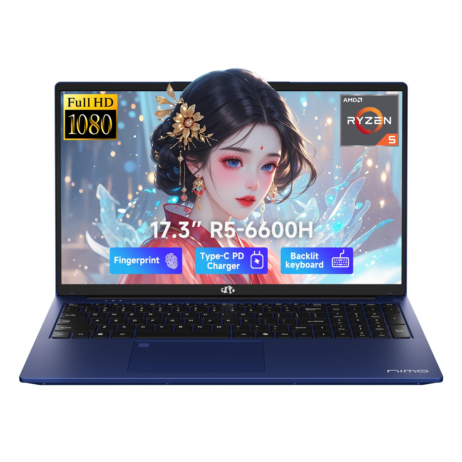 NIMO 17.3" IPS FHD-Gaming-Laptop, AMD Ryzen 5 6600H 6 Cores 64GB DDR5 RAM 2TB SSD (Beat i7-1165G7, Up to 4.5GHz) Radeon 660M GPU-Computer with 100W Type-C Backlit Keyboard Fingerprint Win 11