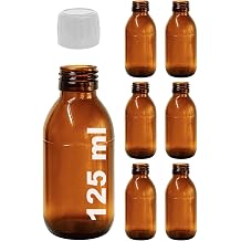 Afracam Amber Ecza  i esi, 125 ml, Kahverengi Cam, Plastik Contal  Kilit Kapak, Hava ve S v  S zd rmaz, 28mm A z  apl , Parf m Demlemek  in Uygun, 6 Adet 125 ml, Beyaz Kapak