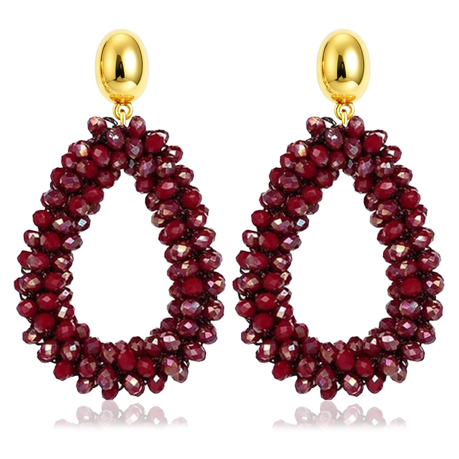 Bohemian Ohrringehängend für Damen,Tröpfchenförmiger handgewebter Kristallhänge Modischer Schmuck