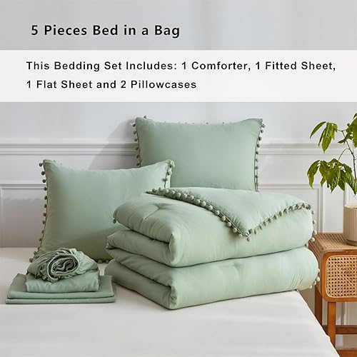 Miniatura 6 de IHOUSTRIY Juego de edredón para niños, tamaño individual, cama en una bolsa, tamaño individual, 5 piezas para adolescentes, juegos de ropa de cama