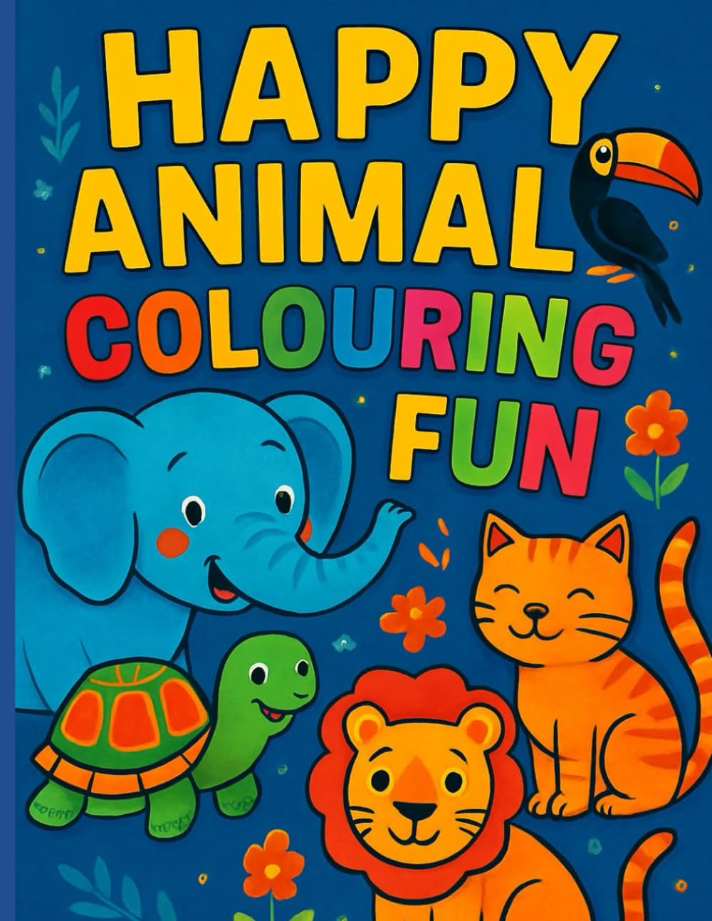Happy Animals Colouring Fun!: Easy and adorable animal designs for kids aged 4-8