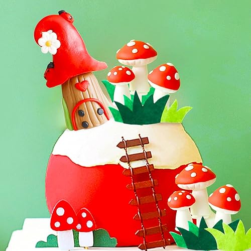 Miniatura 7 de Decoración de pastel de hongos del bosque de hongos Woodland Baby Shower,decoración de pastel de bosque de mariquita de setas decoración de pastel