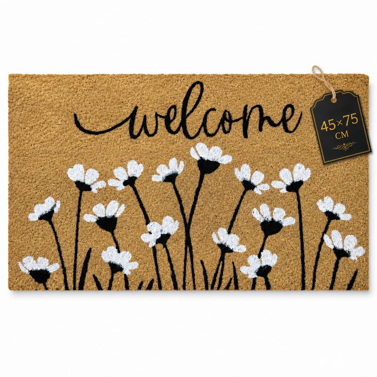 LSC Welcome Flower Coir Door Mat Heavy Duty Outdoor Mat with Rubber Backing Non Slip Natural Coir Entrance Mat Dirt Trapper Front Door Mat for Indoor & Outdoor Use 45 x 75 cm (Welcome Flower) โ image 1