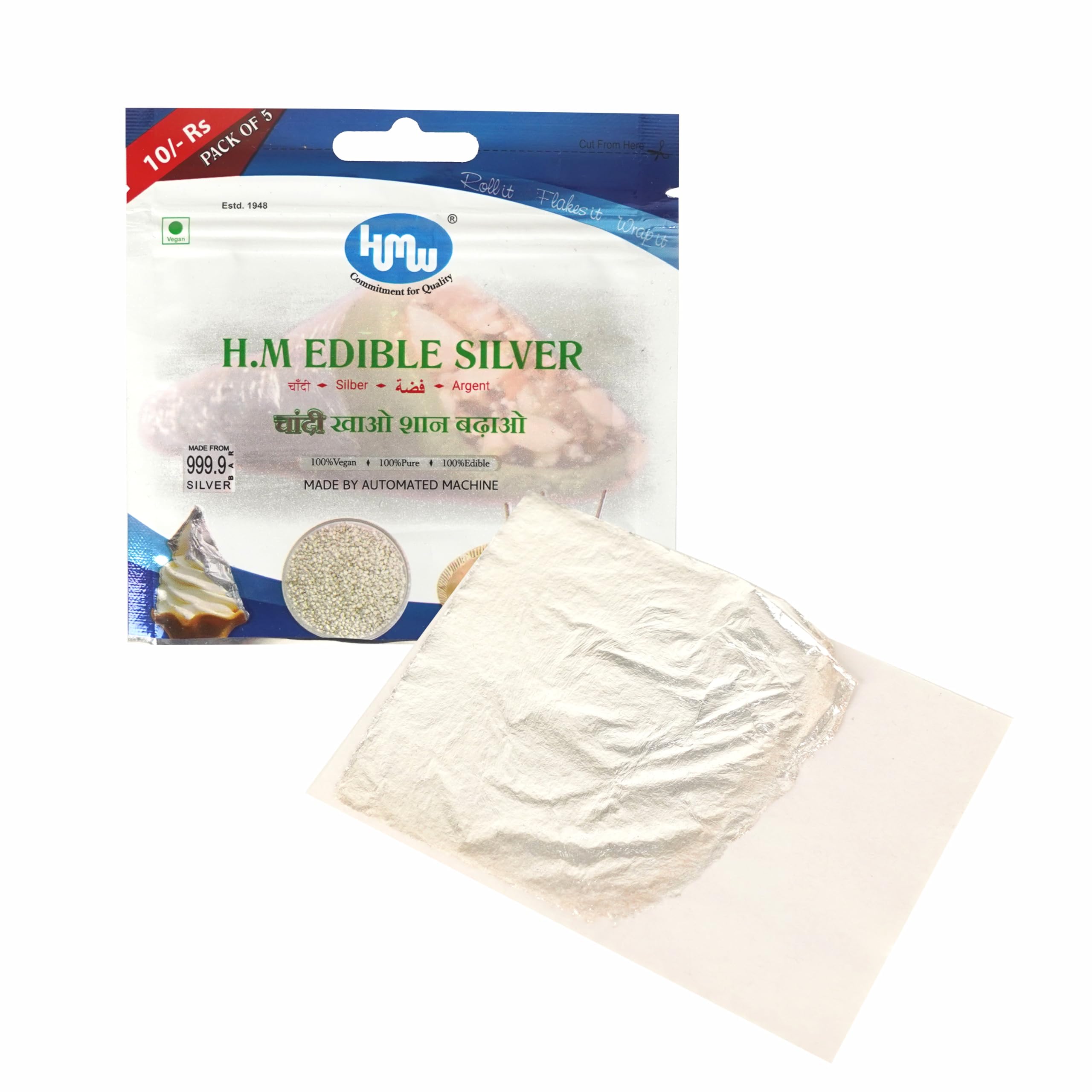 HMW Edible Silver Leaves, Silver Warakh for Culinary Delight, 5 Sheets in Each Pack, Pack of 12