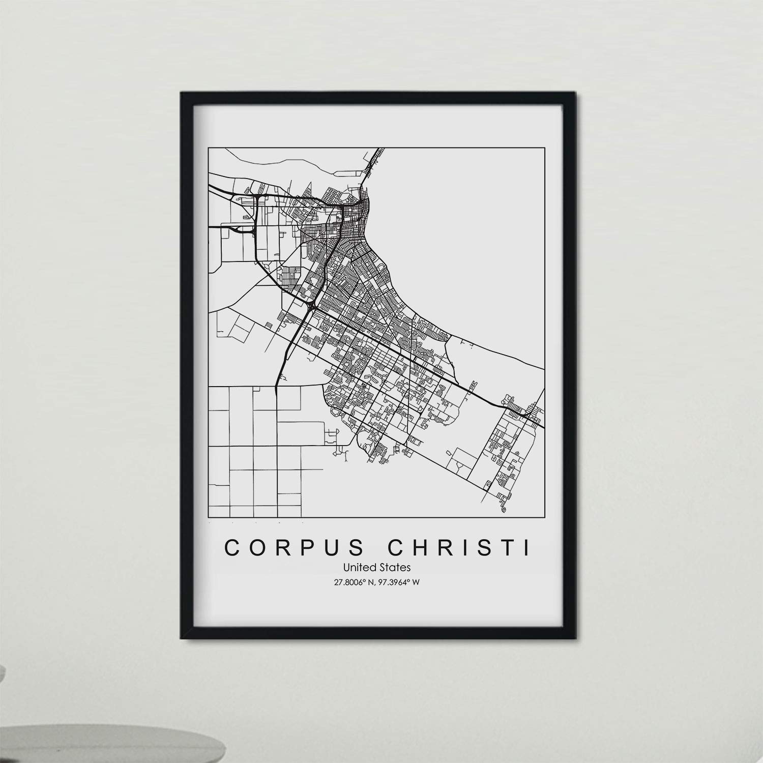 Nacnic Poster with map of Corpus Christi. US film with images of maps and roads of major US cities. A3 size
