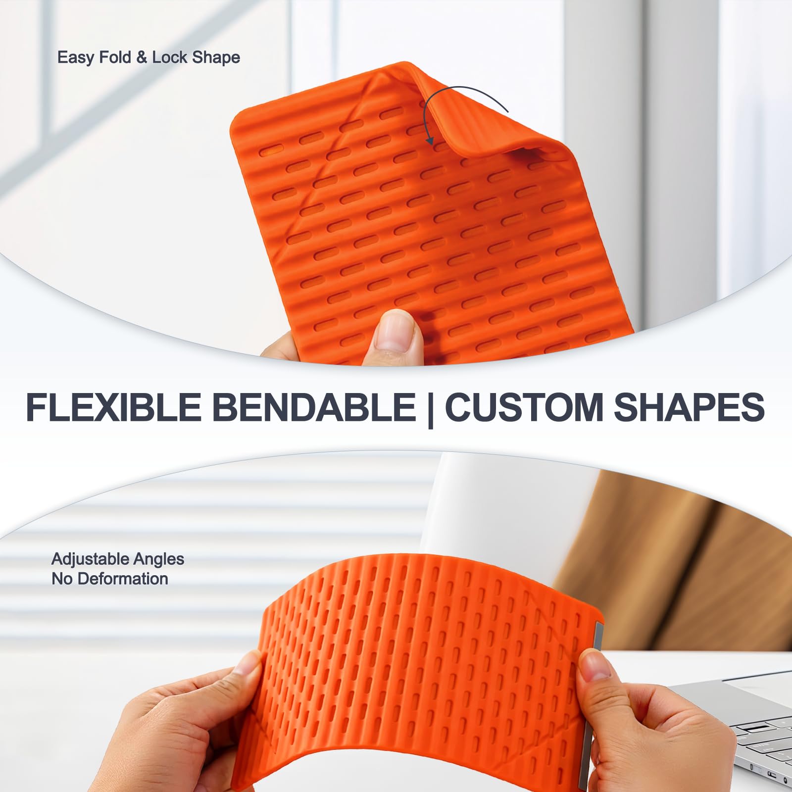 Foldable Silicone Aluminum Holder, Flexible Silicone Phone Stand with Anti-Slip Pad, Portable Rollable Multi-Angle Stand for Phone Tablet Laptop – Bendable & Foldable Home, Office, Travel (1, Orange) — Amazon image 2