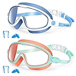 Kids Goggles for Swimming 2 Pack No Leaking Anti-Fog Outer Eye Fit with Wide View UV Protection Crystal Clear Watertight Swim Goggles with nose cover Suitable for Children Youth Boys Girls Age 3 to 14