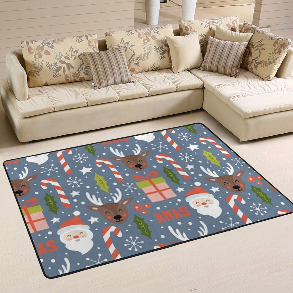 Tapis de Noël Motif Rennes 60 x 39 inch Ruchen tapis rectangulaire idéal pour le salon