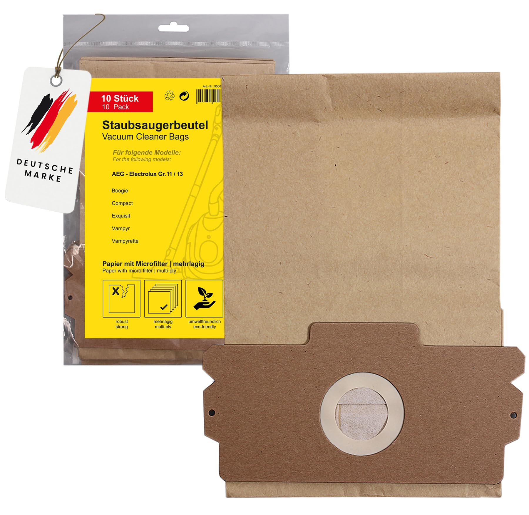 MisterVac 10 Sacchetti Aspirapolvere + 2 Filtri Compatibili Con AEG Vampyr 408 - Tessuto Non Tessuto 5 Strati - 4