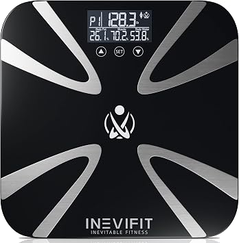 INEVIFIT Body Fat Scale, Highly Accurate Digital Bathroom Body Composition Analyzer, Measures Weight, Body Fat, Water, Muscle, BMI, Visceral Levels & Bone Mass for 10 Users. Includes Batteries.
