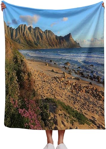WHYATT Fuzzy Blankets for Women Sea and Sky Beach Scenery Manta para Sofa Decorative 55inch X 70inch