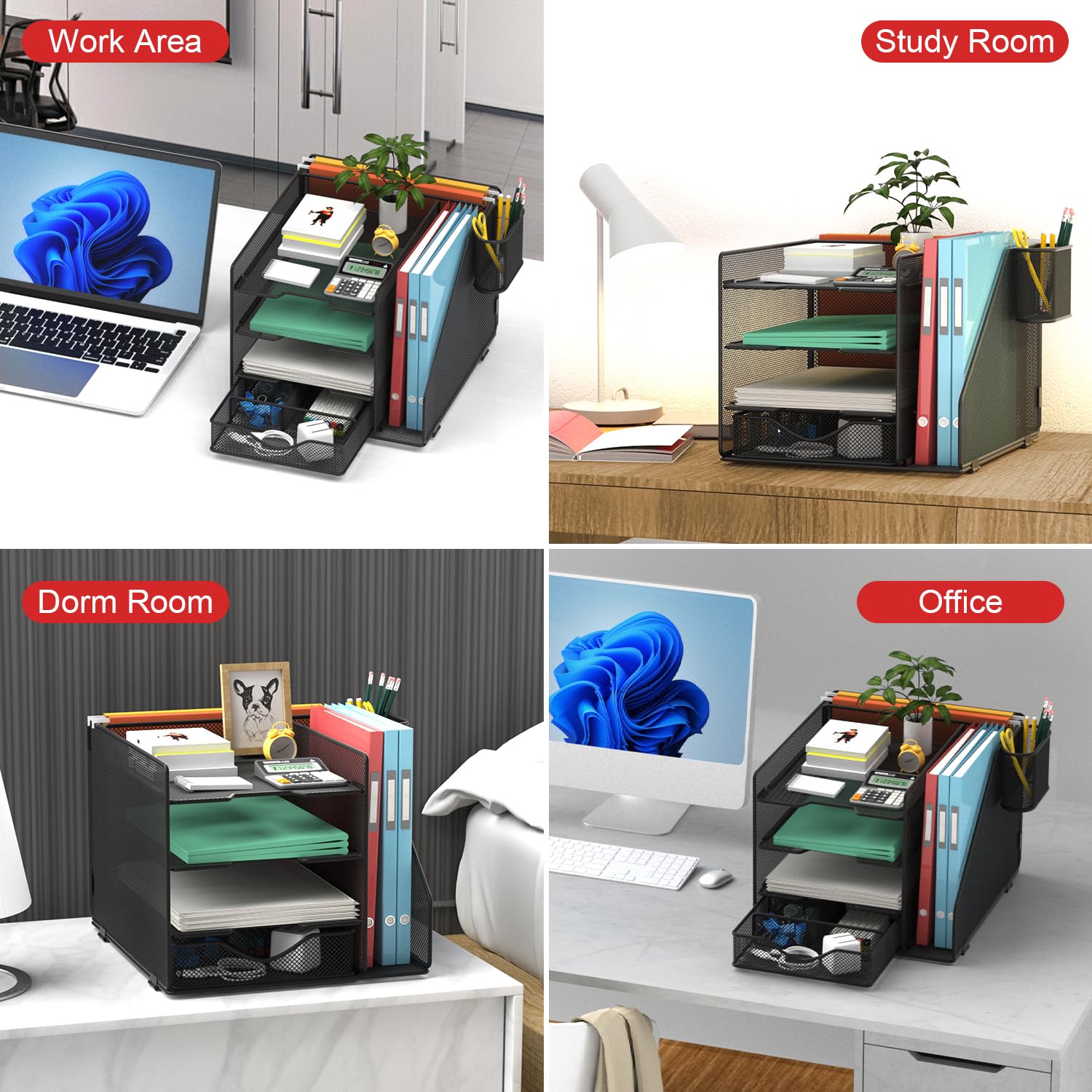 BOHDK Schreibtisch-Organizer mit Hängeregisterhalter, Papier-Briefablage-Organizer mit Schublade und Stifthalter, Netz-Desktop-Organizer und Aufbewahrung