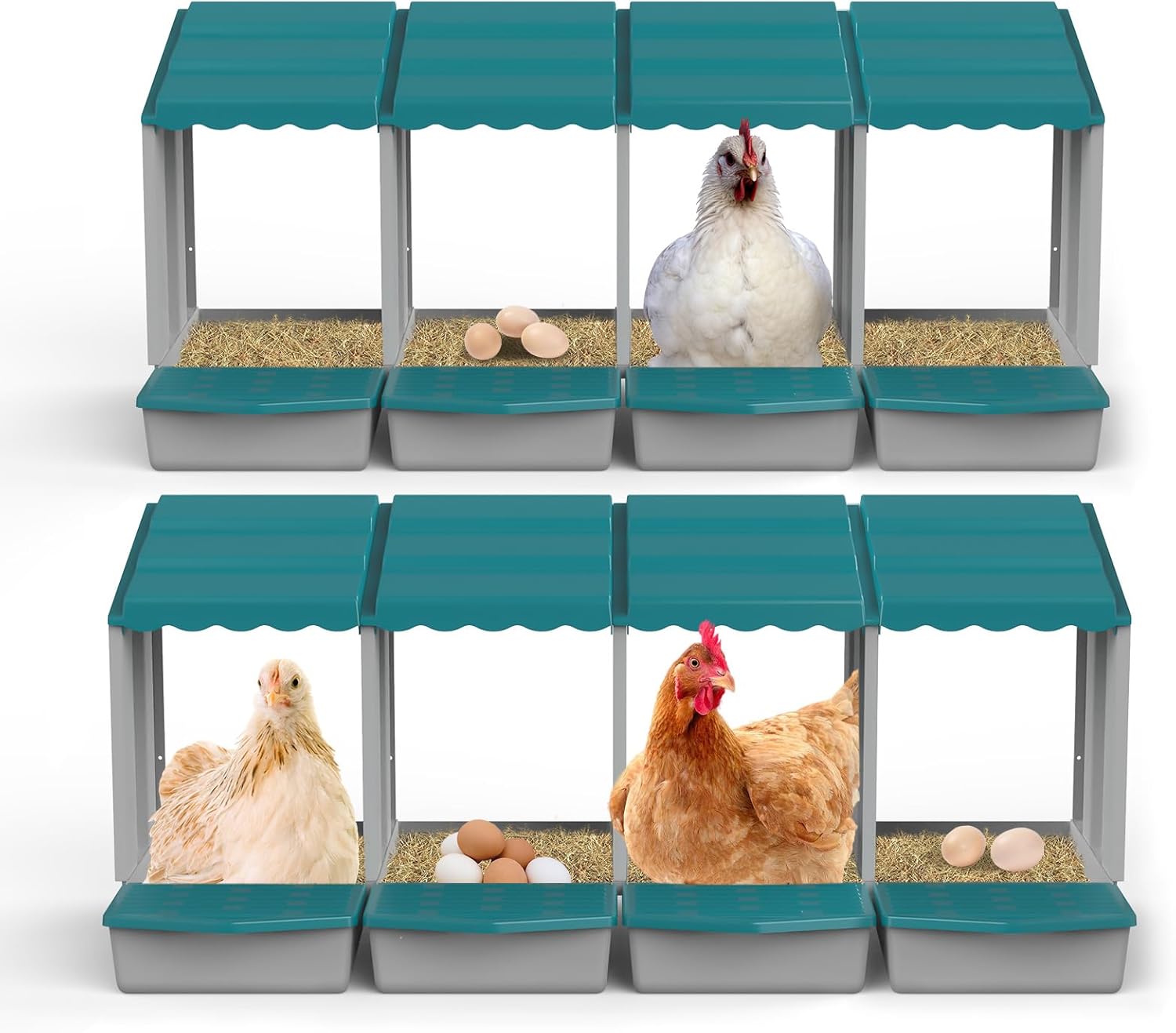 Nesting Boxes for Chickens, Chicken Nesting Boxes with Egg Collection & Perch for Easy Picking Protecting Eggs, Nesting Boxes for Laying Eggs with 8 Compartments
