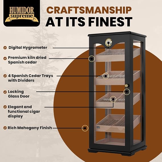 Quality Importer Retail Display 7 Premium Cigar Humidor, Holds 100 Cigars, Spanish Cedar Lining, Reversible Shelves, Glass Hygrometer, Rich Mahogany Finish - Elegant & Functional Storage