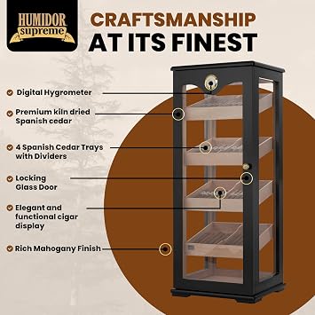 Quality Importer Retail Display 7 Premium Cigar Humidor, Holds 100 Cigars, Spanish Cedar Lining, Reversible Shelves, Glass Hygrometer, Rich Mahogany Finish - Elegant & Functional Storage