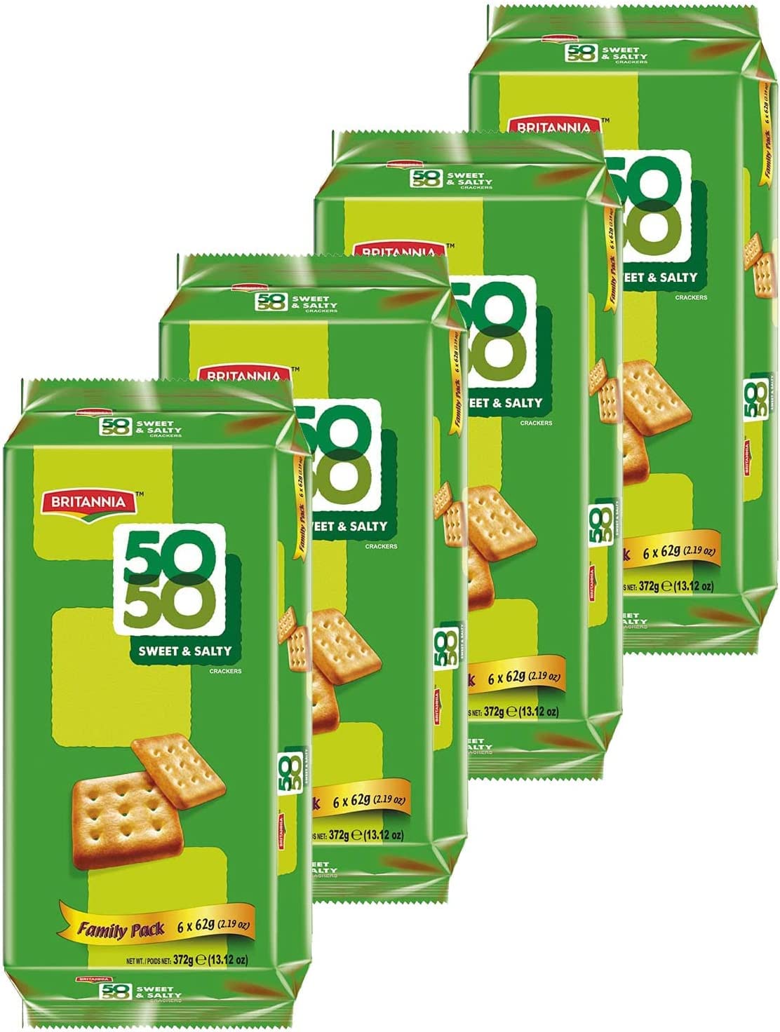 BRITANNIACrackers 50 50 Sweet and Salty Biscuit 13.12oz (372g) - Delicious, Light & Crispy Grocery Cookies - Best Treat for Friends & Family (Pack of 4)