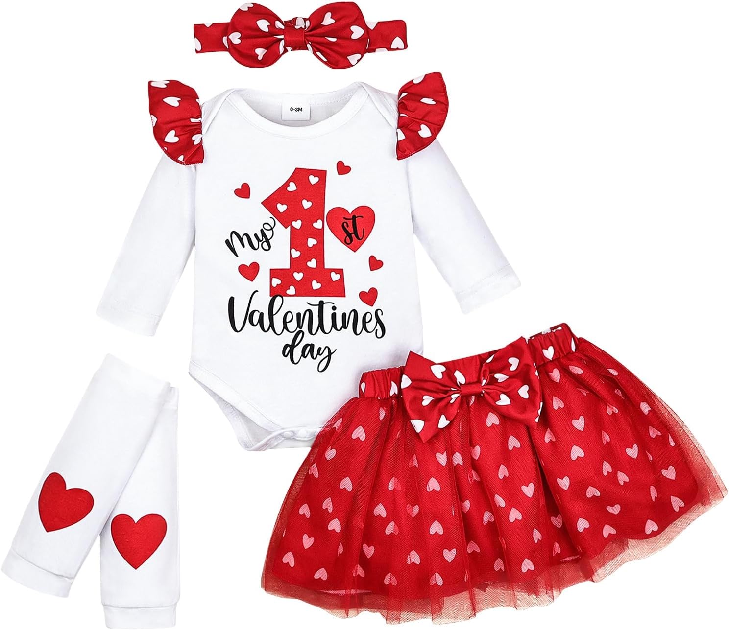 Baby Girl Clothes Newborn Outfit Ruffle Romper Heart Print Tutu Skirt Headband Set 0-18 Months