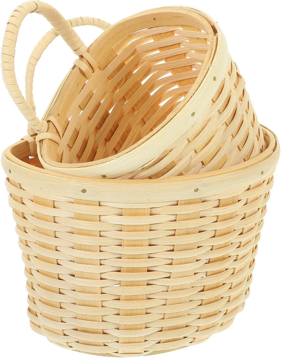 Wall Hanging Storage Basket Beige Rattan and Wood Chip Set