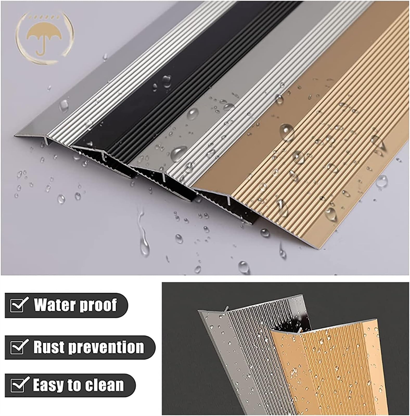 Profilo di Transizione, Striscia di Soglia, Striscia di rifinitura for bordi da moquette a pavimento/legno a piastrelle con scanalatura antiscivolo, adatta a pavimenti irregolari(Silver)