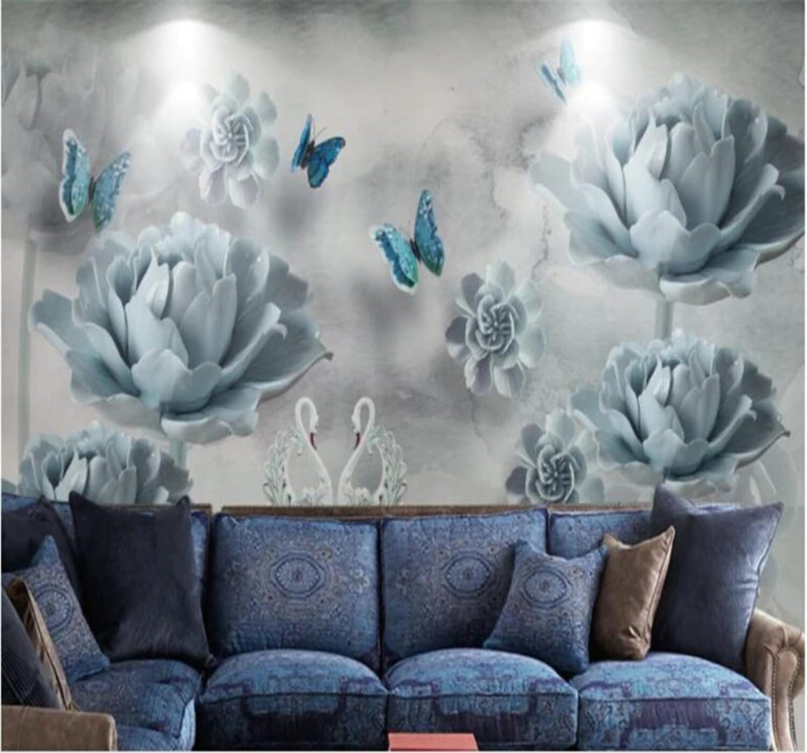 Xlming 200Cm×140Cm(B×H) Elegant Romantic Swan Flowers Butterfly 3D Wallpaper Luxury Home Dining Decor Paste Sofa Living Room The Wall For Bedroom Mural-200Cm×140Cm