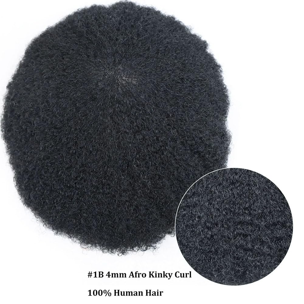 Tupecik męski Indian Human Hair Afro Curly Prosthesis Mens Toupee Breathable Full Lace Base Men's Hairpiece Treski(8mm)