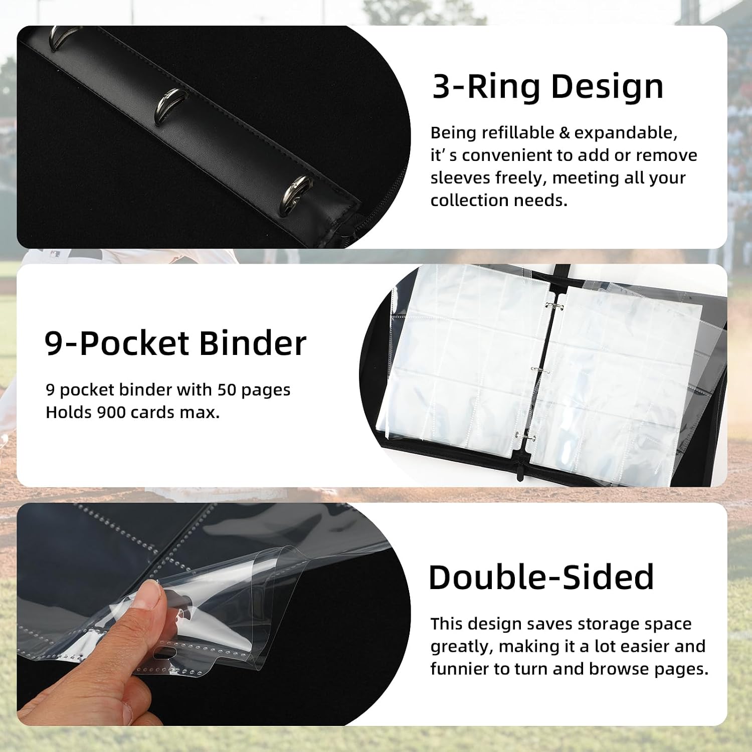 900 Pockets American Flag Baseball Card Binder Trading Card Binder Portable Collector Cardholder Baseball Album Case for Boys Sports Game Supplies