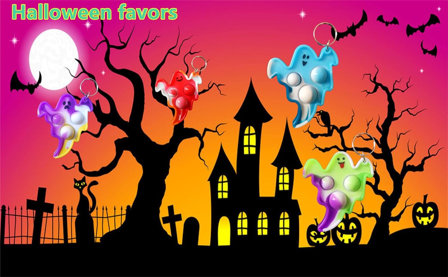 24 Packs Bulk Halloween ghost Fidget Bubble Mini Pop Keychain，Small Birthday Party Favors Supplies and Student Prizes