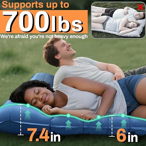 Miniatura 2 de Colchoneta de dormir doble para camping, extra gruesa de 6 pulgadas, tapete de dormir para 2 personas, almohadilla de camping autoinflable con