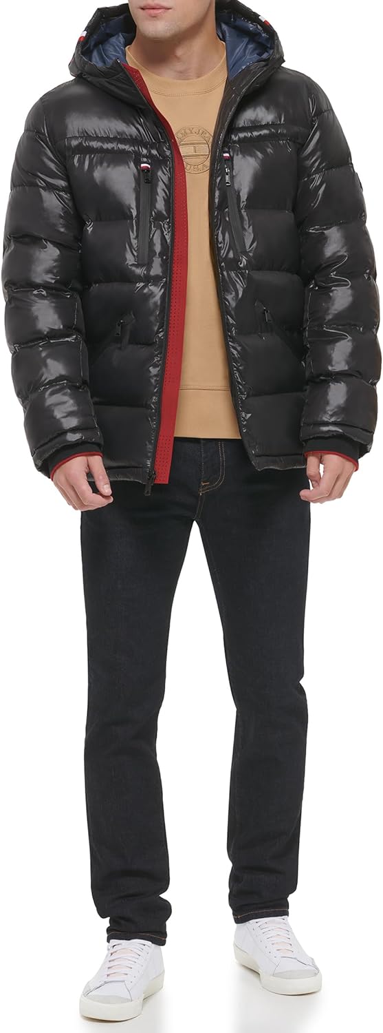 Tommy Hilfiger Mens Tommy Hilfiger Men's Shiny Midweight Logo Puffer - Image 7