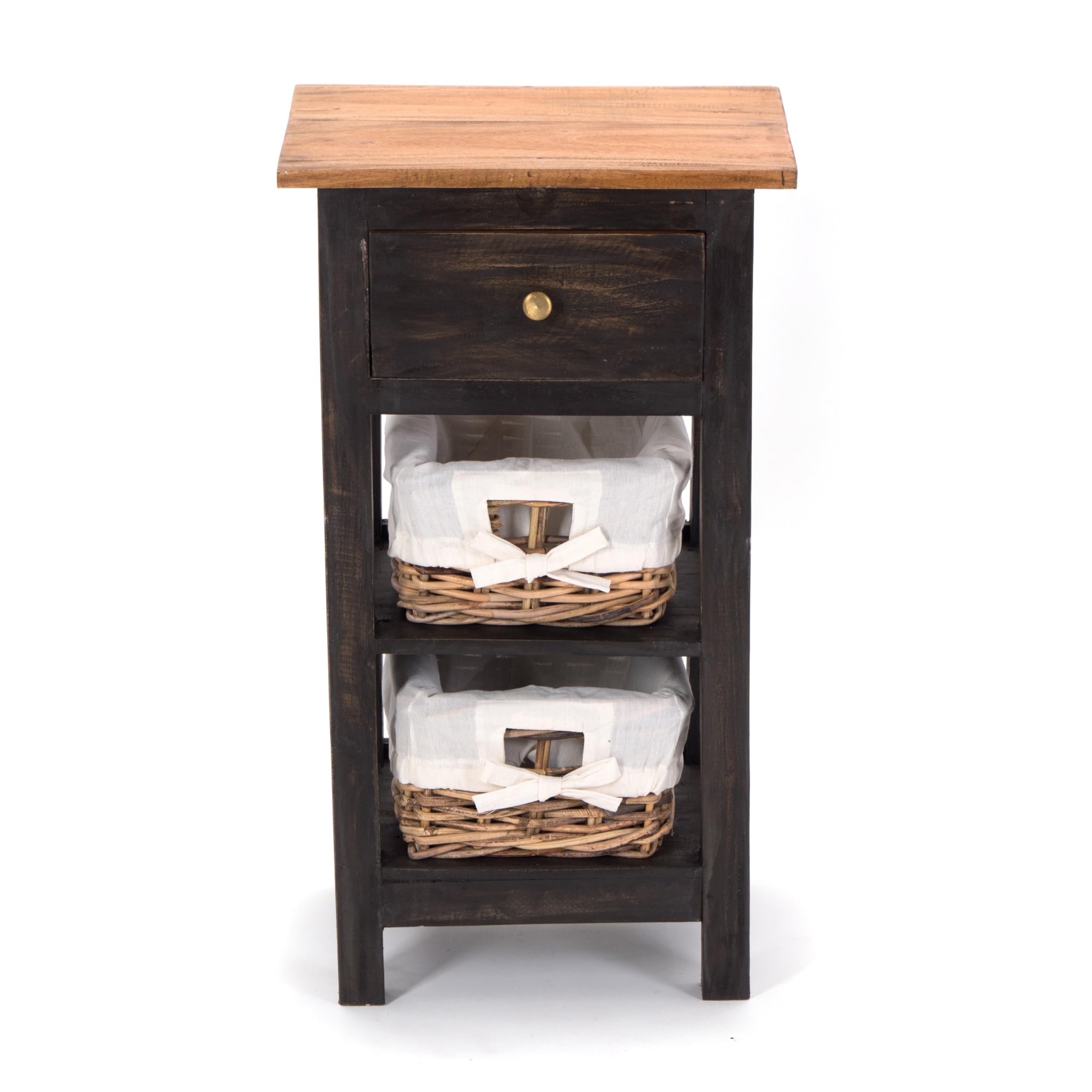 Tavolo TELEFONICO Rattan 70" | 70 x 38 x 28 cm (Altezza x Larghezza x profondità), Mogano, con cestini in Rattan e cassetto