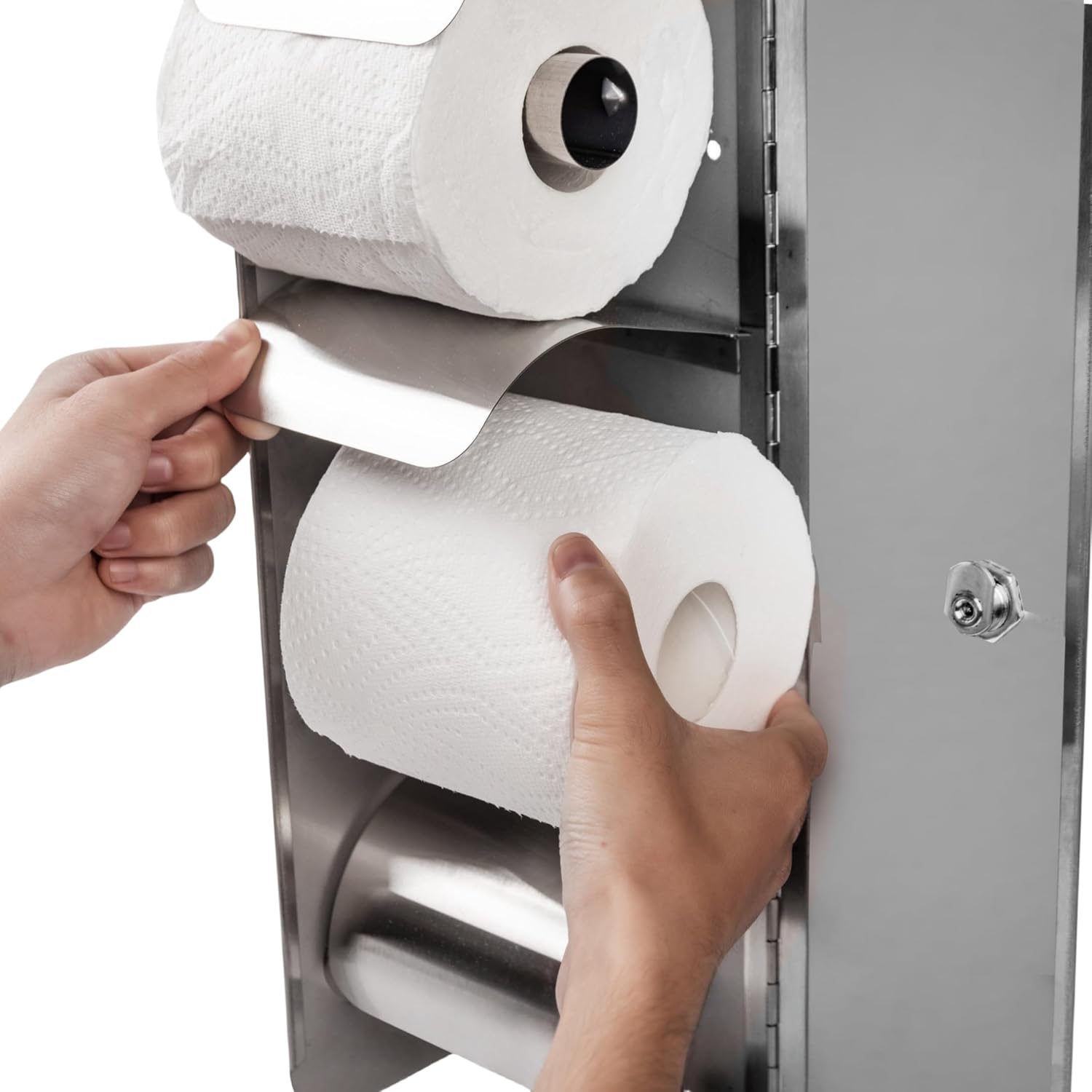 2Pack Commercial 3 Roll Stainless Steel Toilet Paper Holder Toilet Tissue Dispenser with Lock Silver,Black