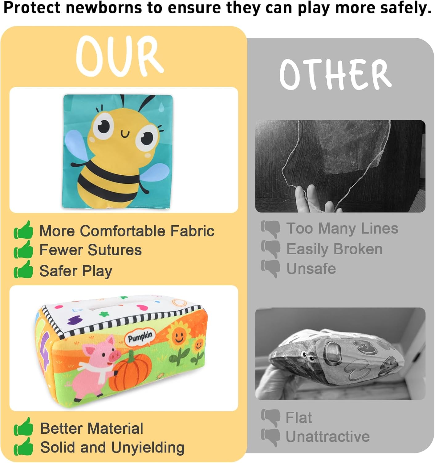 KUANGO Baby Toys 6-12 Months Tissue Box Toy, Soft Crinkle Stuffed Montessori Toys for 6 7 8 9 10 Month Old Infant Sensory Newborn Toys Baby Boys Girls Gifts