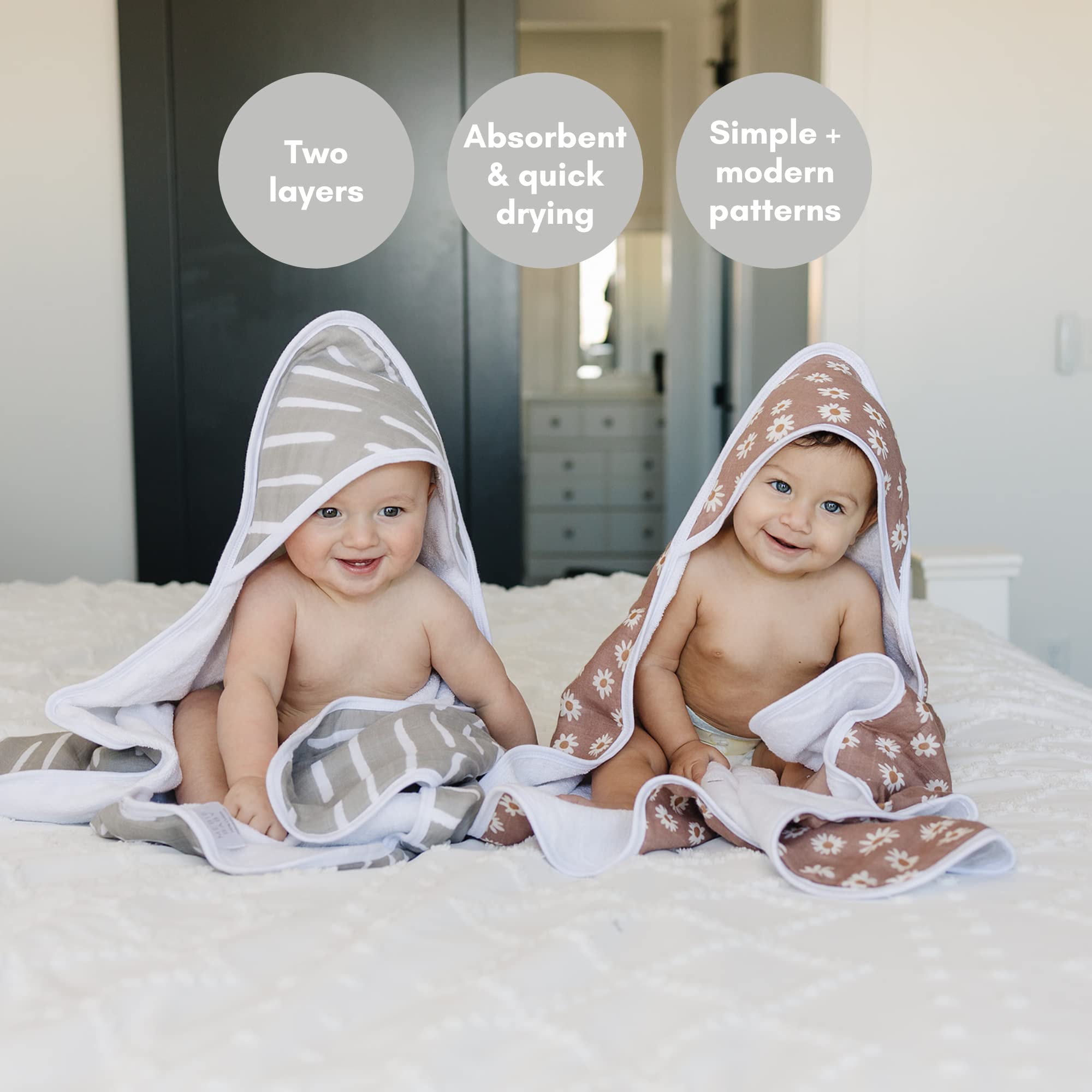 Mebie Baby Toalla con capucha de muselina, Daisy Dream, bonita toalla de baño con capucha para recién nacidos, bebés y niños pequeños, toallas modernas para bebé y niña, toallas de bebé con capucha