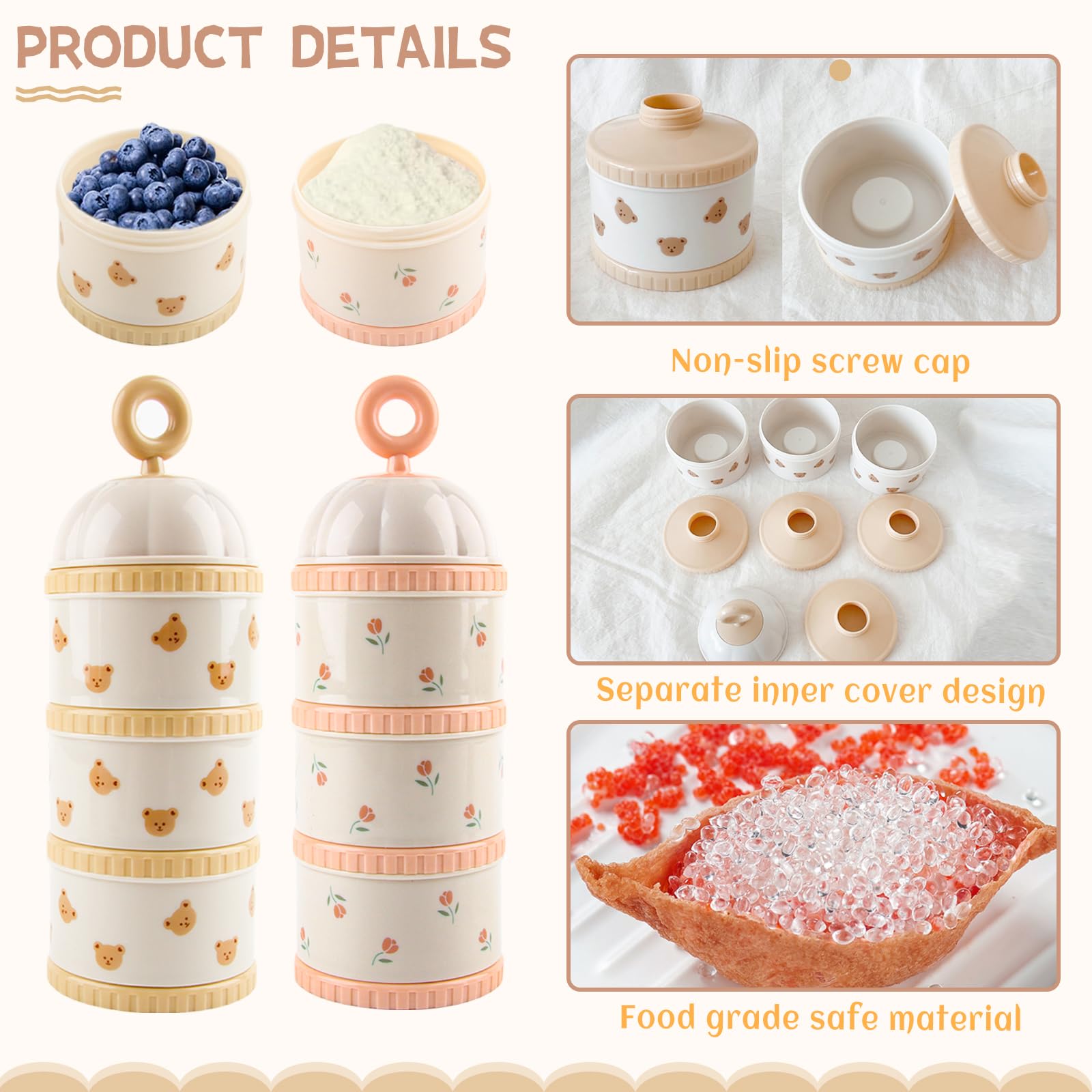 Nidina 1 Dispenser Latte In Polvere Lapono - Portatile | Per Viaggi E Notte - Rosso 4 Scomparti - 7
