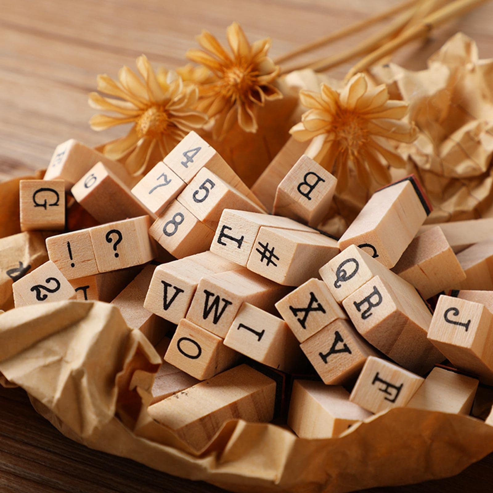 Gummistempel aus Holz, Alphabet, 40 Stück, Vintage-Stil, für Handschrift, 10 Stück
