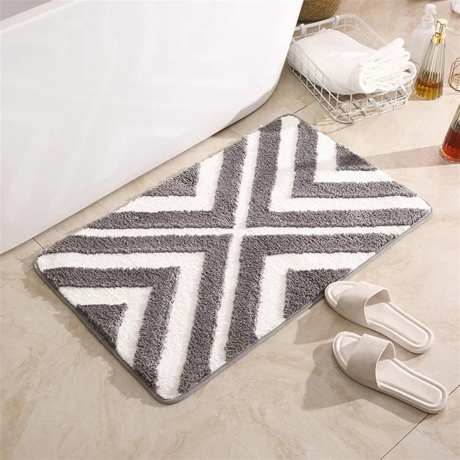 Tappetino da bagno bianco nero Tappetino da bagno in microfibra assorbente in peluche Tappeto da bagno lavabile antiscivolo for bagno (Color : grigio, Size : 50x80cm)