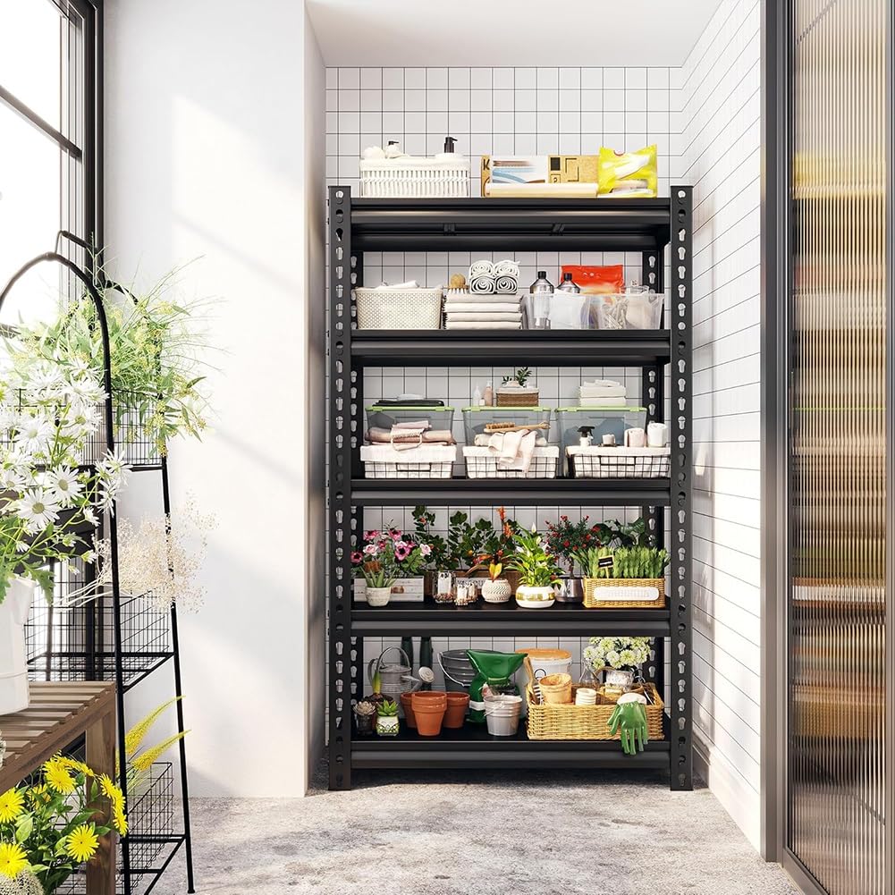 Scaffale da garage in metallo robusto a 5 ripiani per cucina, dispensa, armadio e garage, 150 x 40 x 18 cm, soluzione organizzativa versatile e durevole