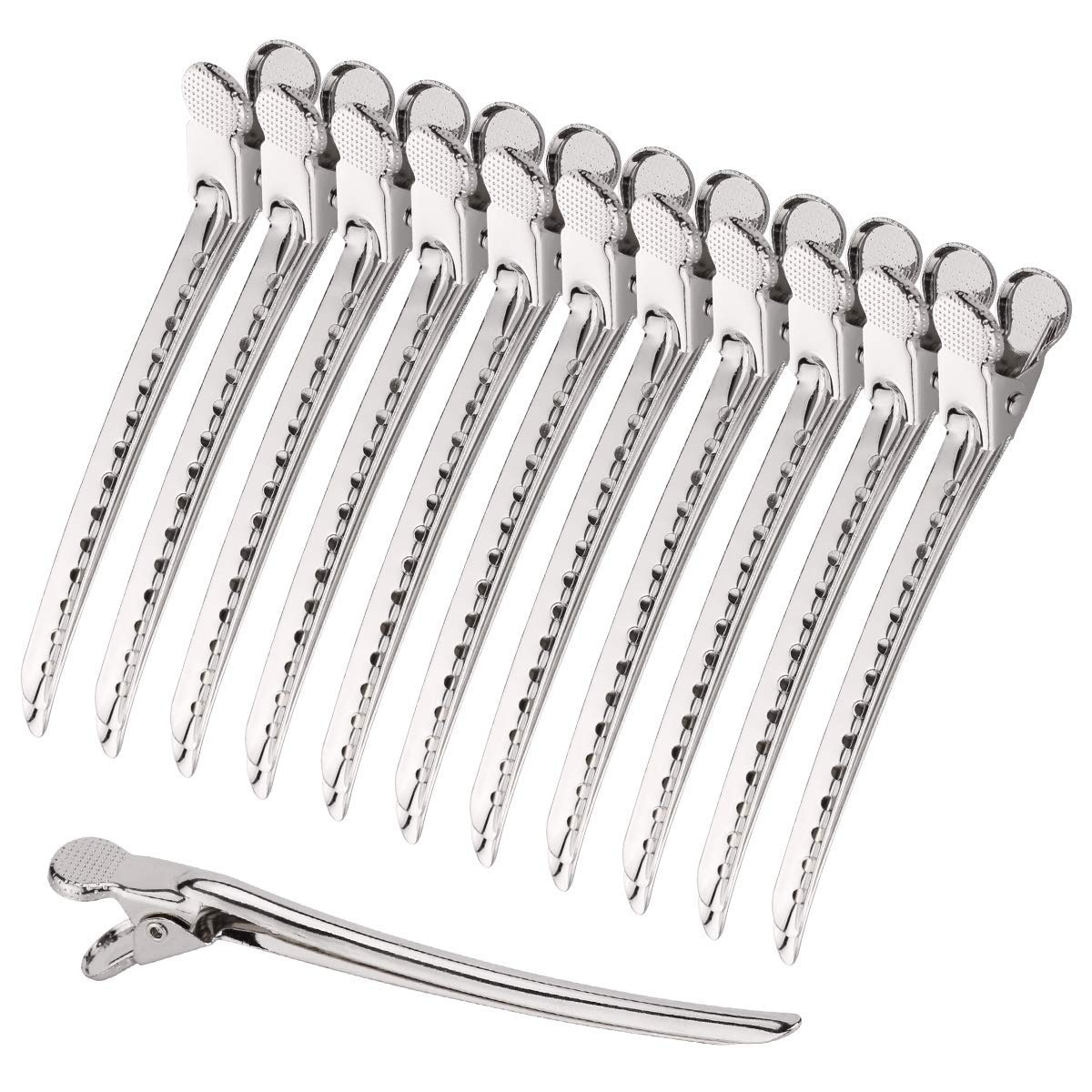 FOKAlligator Prong Curl Pin Duckbill Clips For Hair Dressing Salon Use - Silver, 12 Pcs