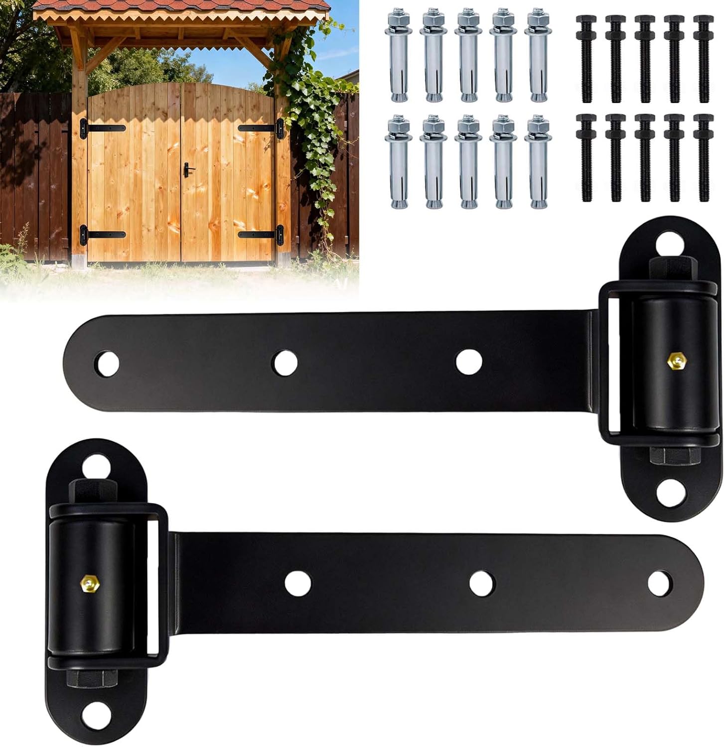 2 Pcs Heavy Duty Gate Hinges, 13" Built-in Ball Bearings T Strap Door Hinges, 900LBS Capacity 180° Open Weld on Hinge or Bolt-On Heavy Duty Gate Hinges for Fences, Barn Shed Garage Door Gates