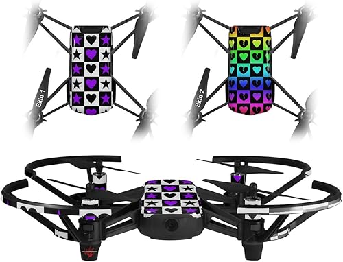 Miniatura 1 de Skin Decal Wrap 2 Pack for DJI Ryze Tello Drone Purple Hearts And Stars DRONE NOT INCLUDED