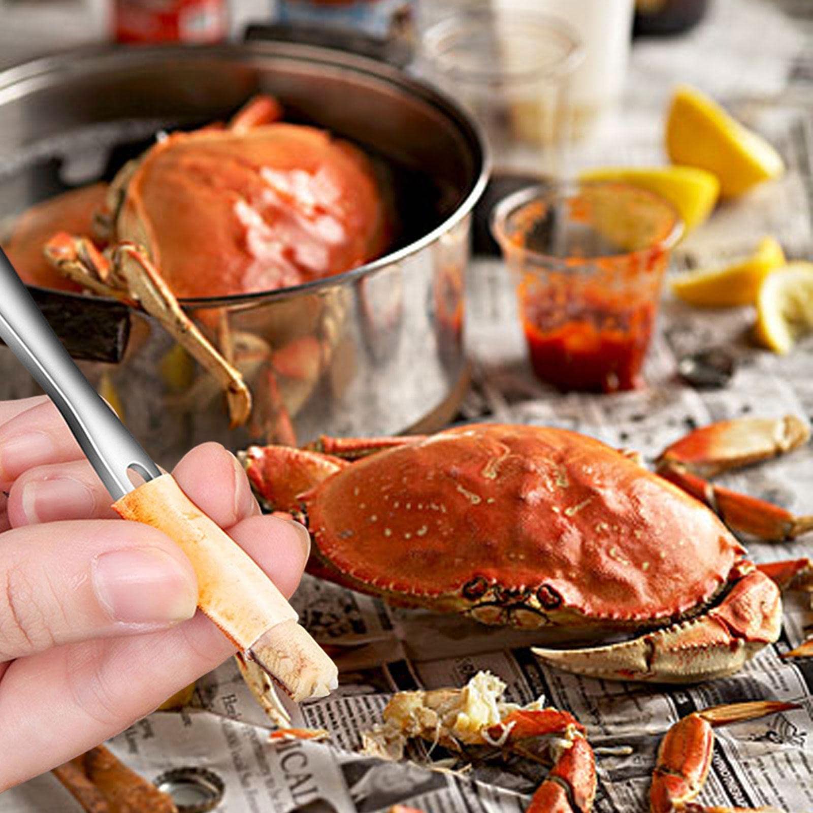 6 Fourchettes à Fruits De Mer En Acier Inoxydable - Double Face Pour Crabe, Homard, Huîtres 20cm