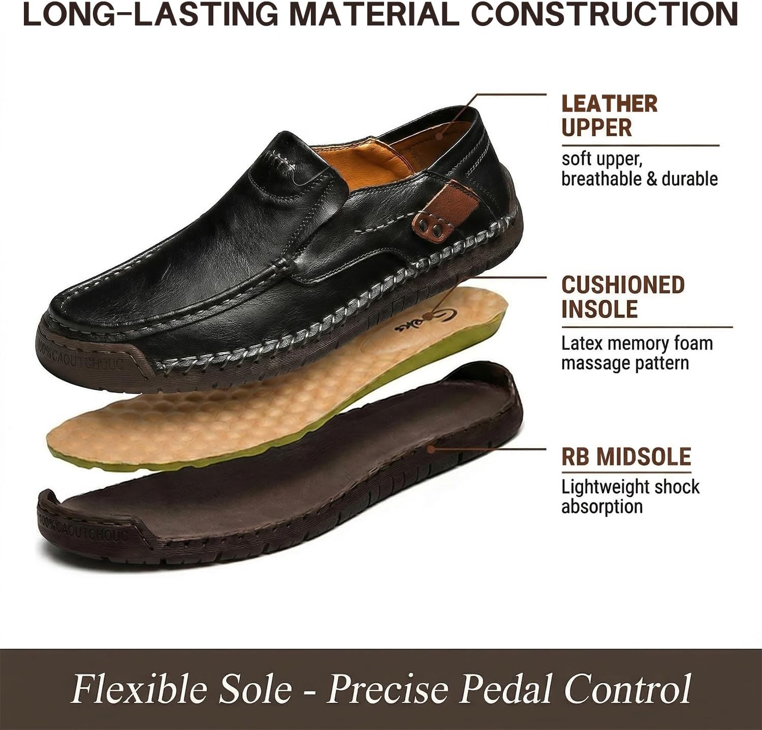 GREKS Men's Handmade Leather Slip-On Loafers, Casual Comfortable Breathable Driving Shoes