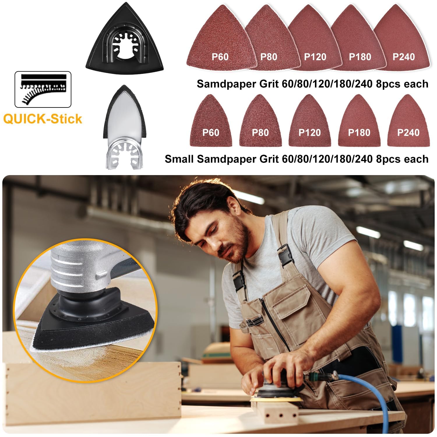 PECHAM 104 cuchillas oscilantes multiherramienta, corte de metal de madera y papel de lija, accesorios de herramientas oscilantes con dientes rápidos de titanio, hoja multiherramienta de dientes